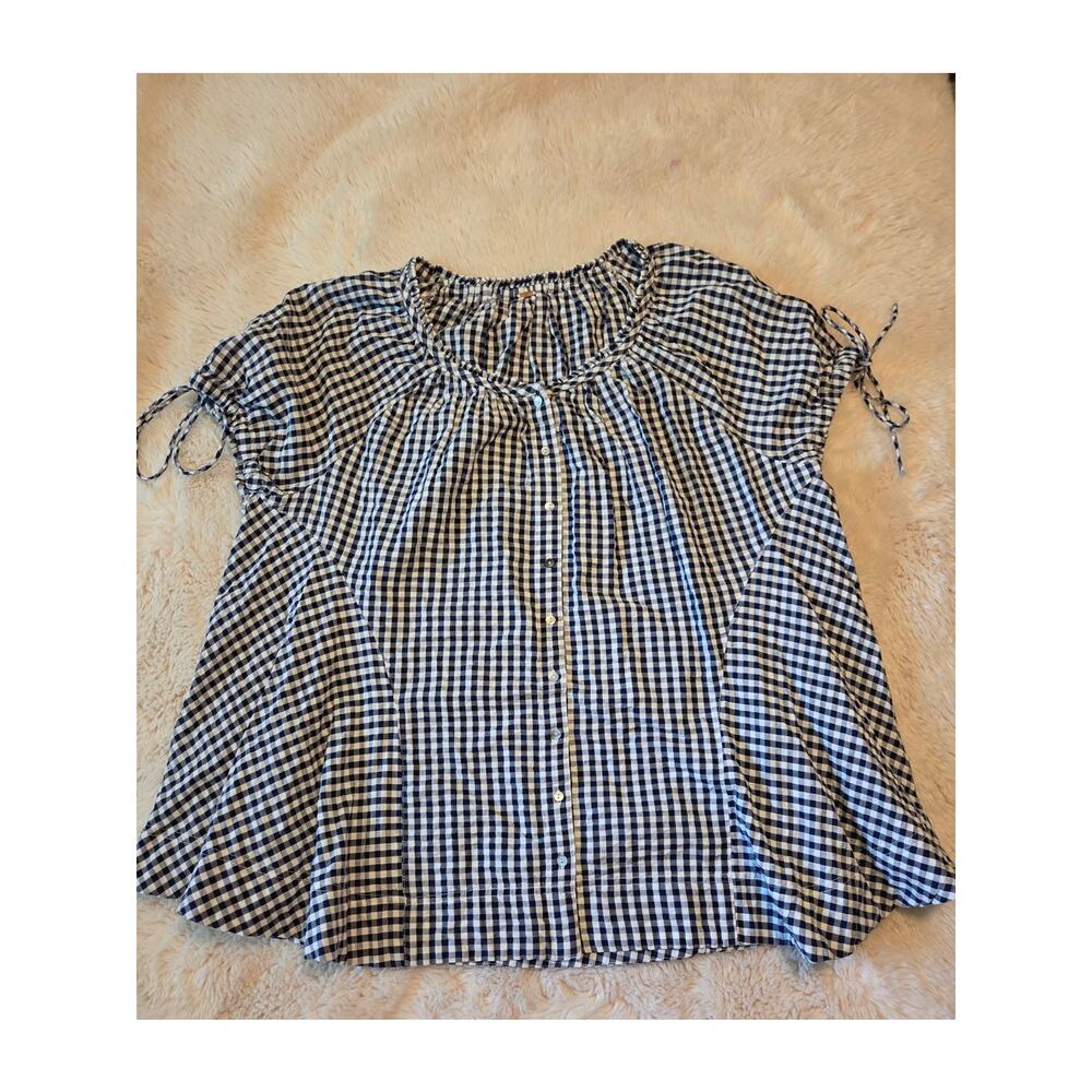 Free People Farley Gingham Navy White Tunic oversized Fit size M - Picture 5 of 9